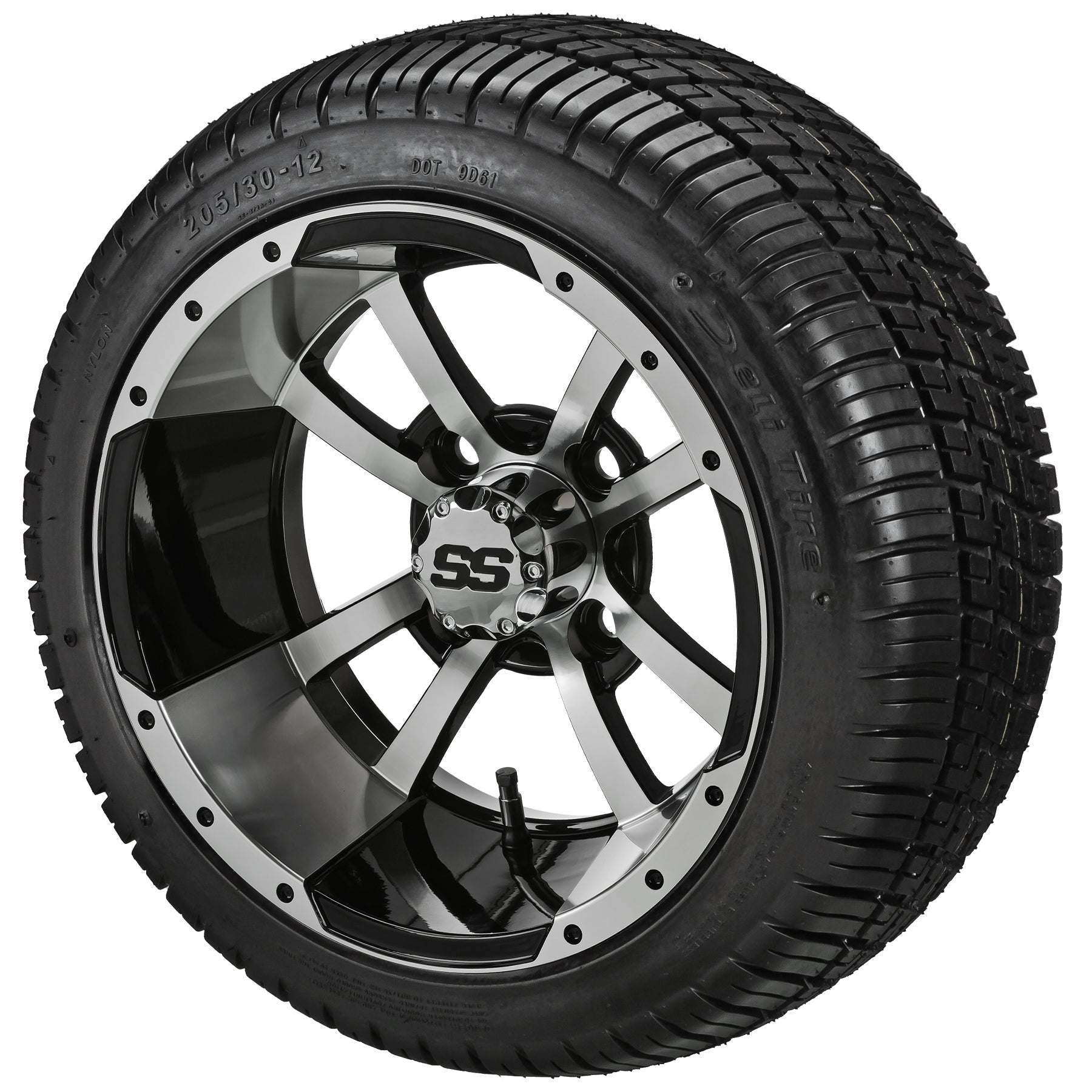 LSI 12' Maltese Cross Black & Machined Wheel and Low Profile Tire Combo