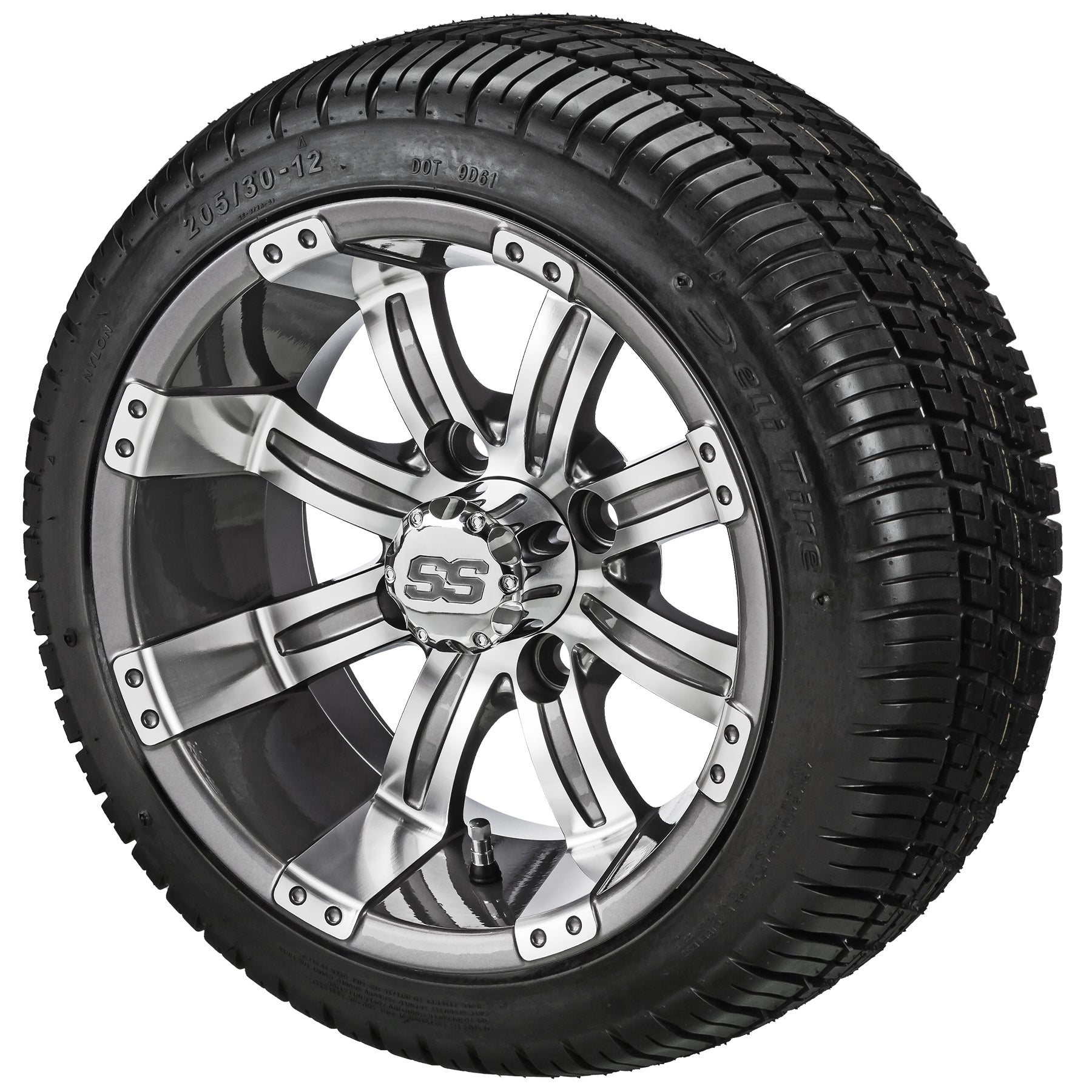 LSI 12' Casino Gun Metal Gray & Machined Wheel and Low Profile Tire Combo