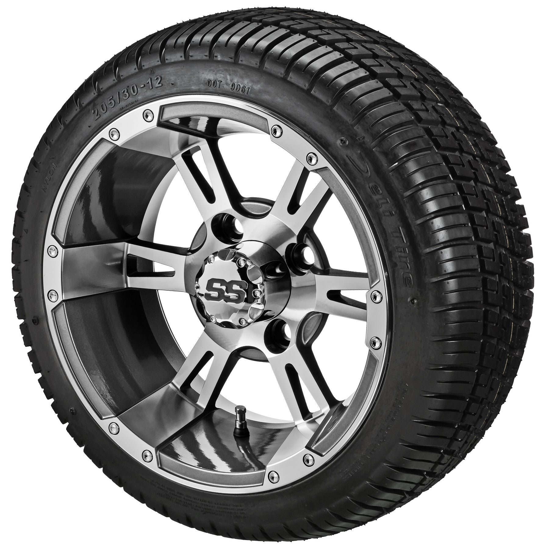 LSI 12' Raptor Gun Metal Gray & Machined Wheel and Low Profile Tire Combo