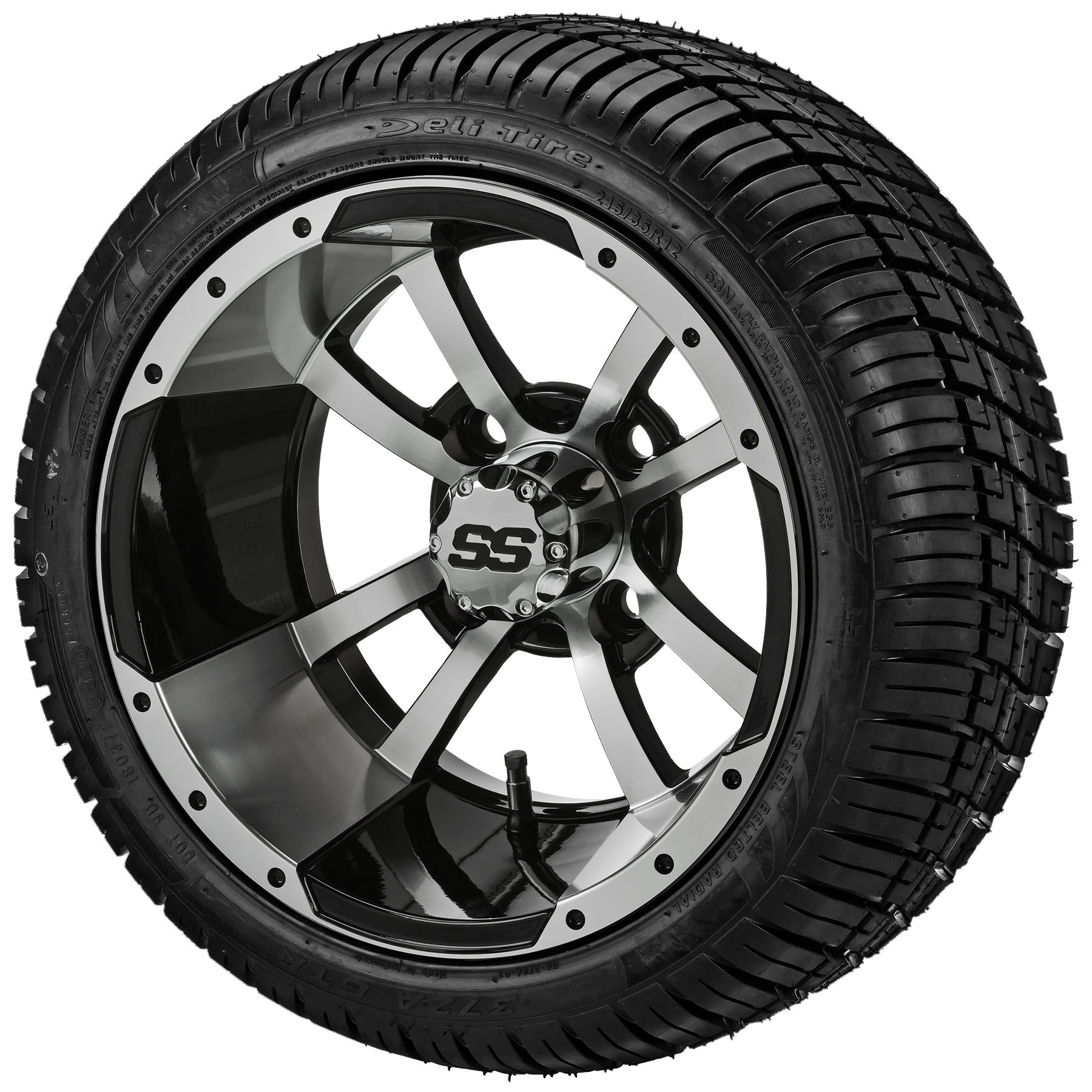 LSI 12' Maltese Cross Black & Machined Wheel and Low Profile Tire Combo