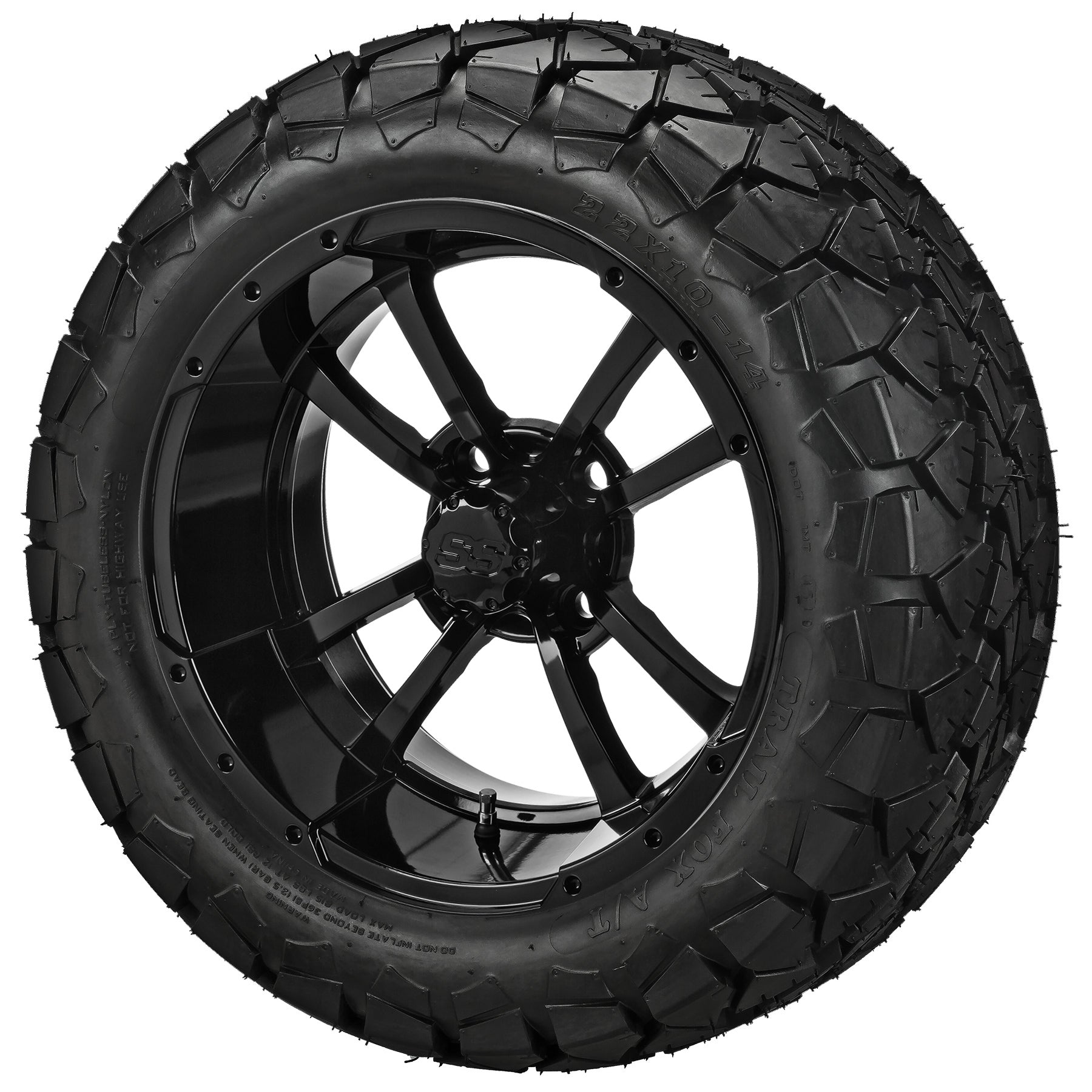LSI 14' Maltese Cross Gloss Black Wheel and Lifted Tire Combo