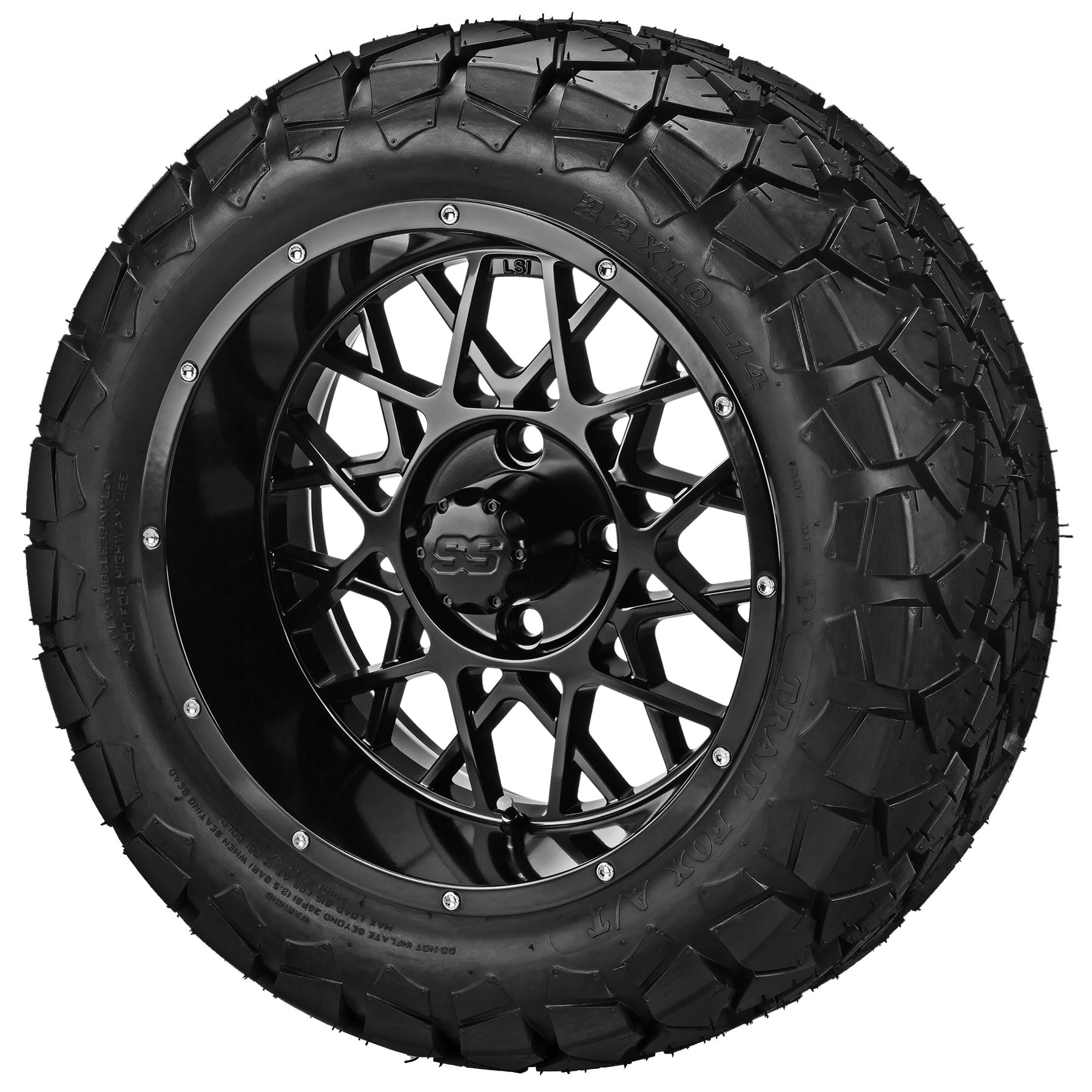 LSI 14' Black Widow Gloss Black Wheel and Lifted Tire Combo