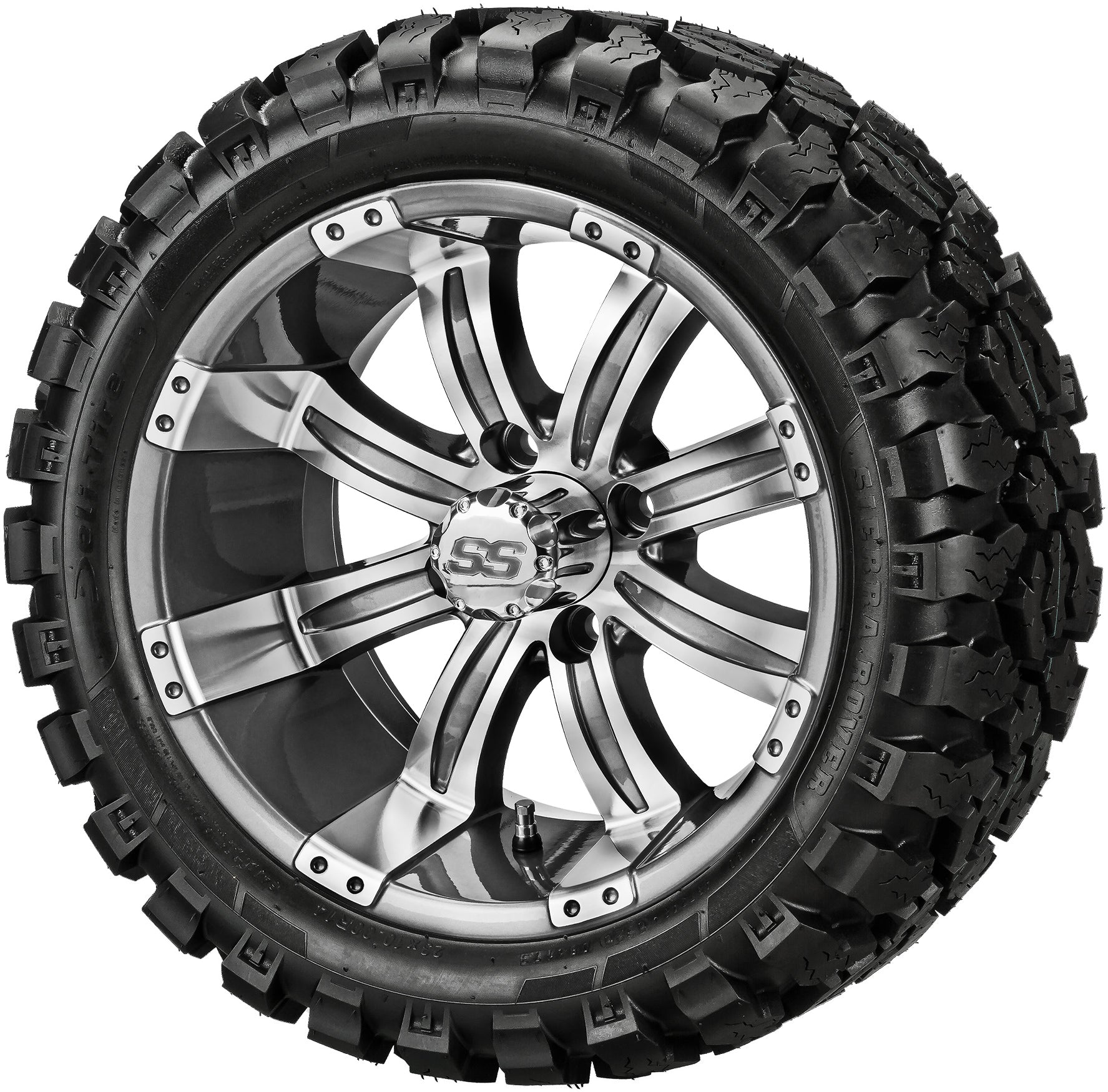 LSI 14' Casino Gun Metal Gray & Machined Wheel and Lifted Tire Combo