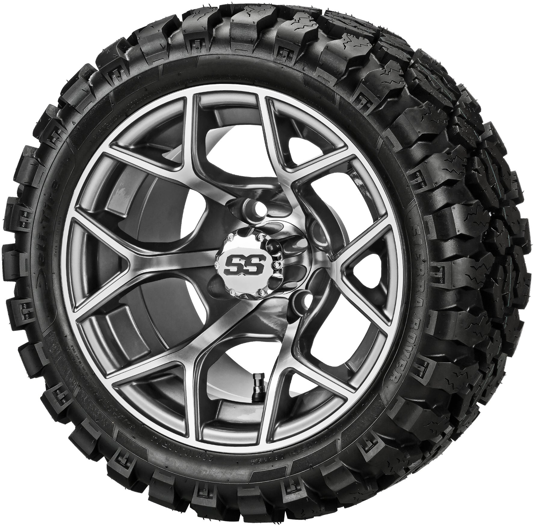 LSI 14' Ninja Gun Metal Gray & Machined Wheel and Lifted Tire Combo