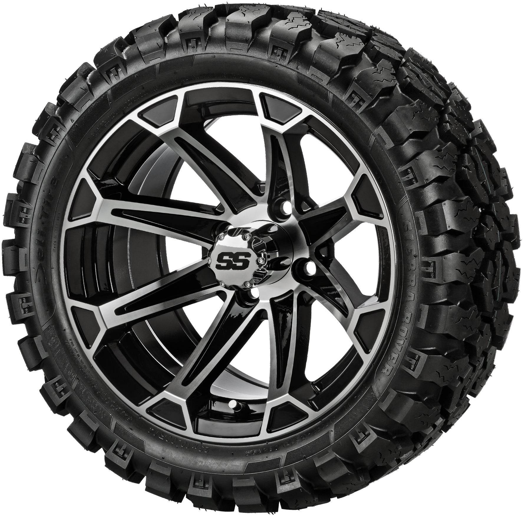 LSI 14' Viking Black & Machined Wheel and Lifted Tire Combo