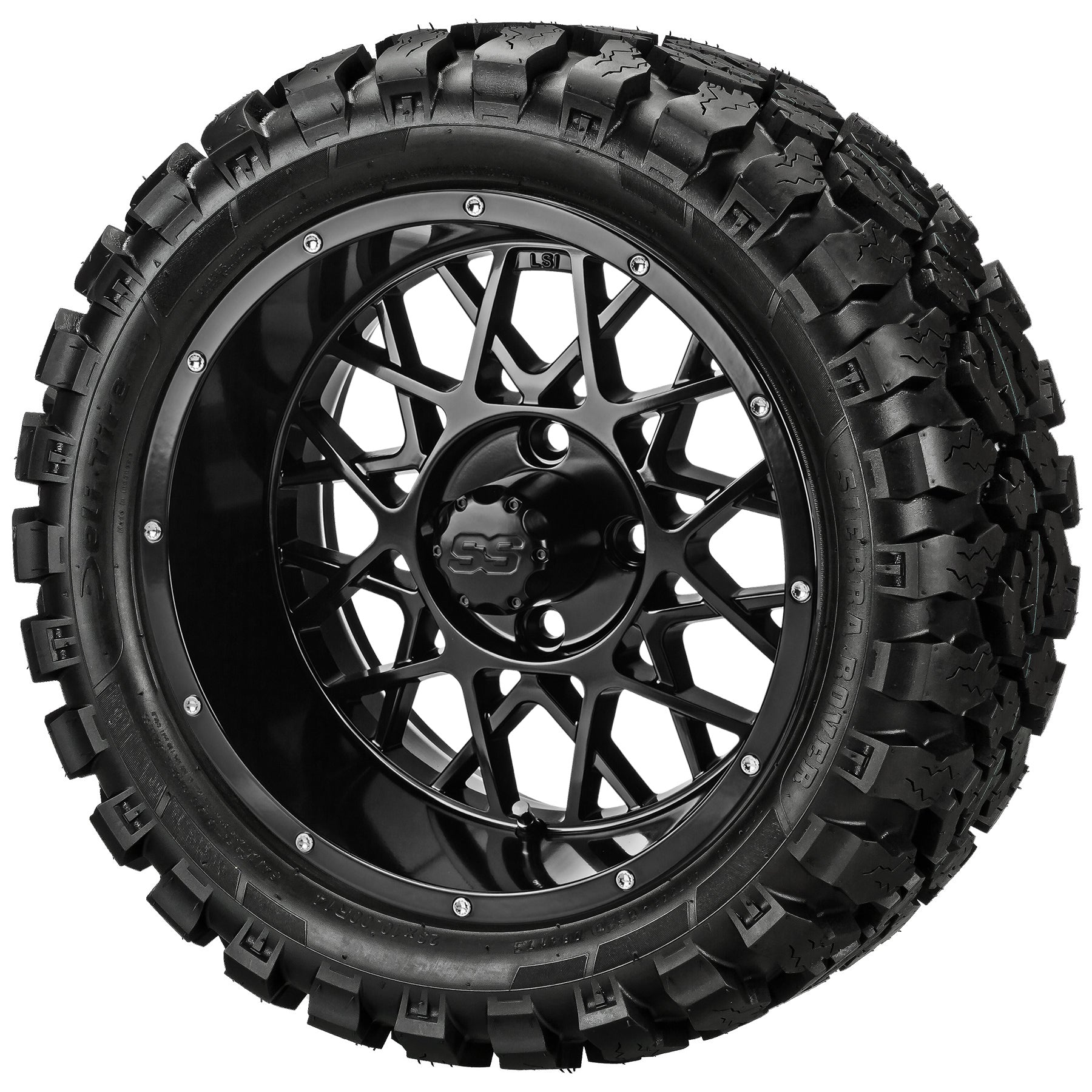LSI 14' Black Widow Gloss Black Wheel and Lifted Tire Combo