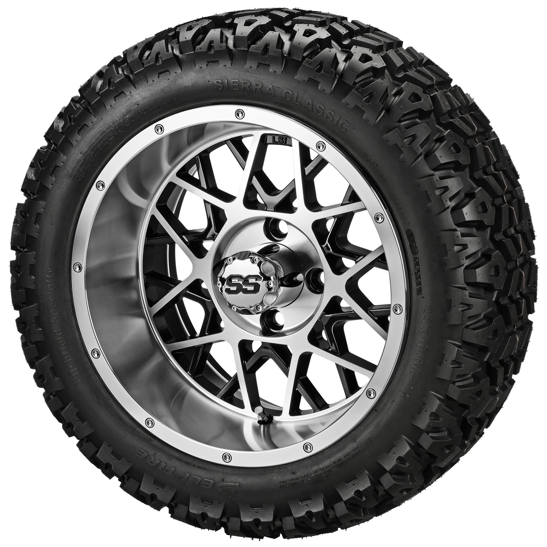 LSI 14' Black Widow Black & Machined Wheel and Lifted Tire Combo
