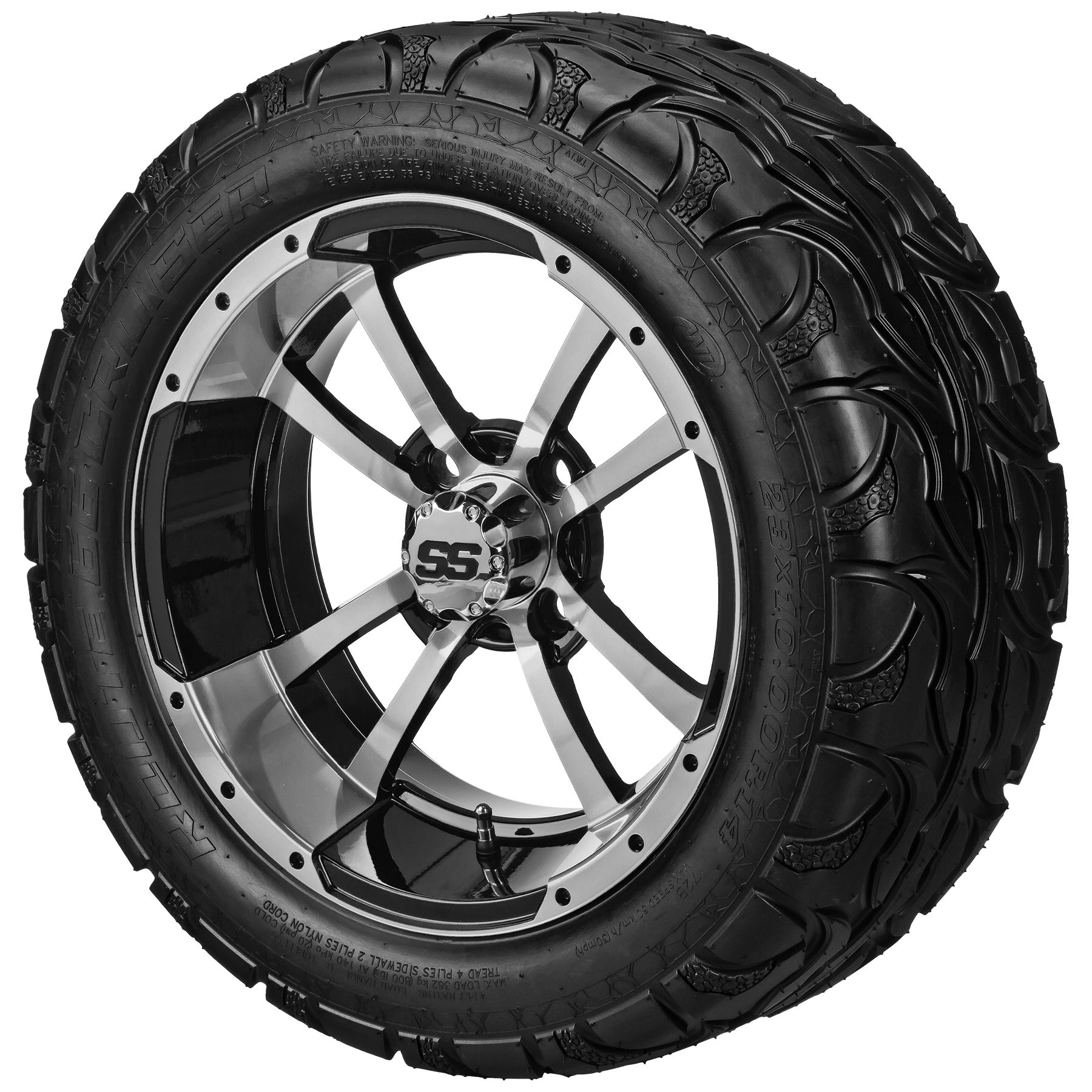 LSI 14' Maltese Cross Black & Machined Wheel and Lifted Tire Combo