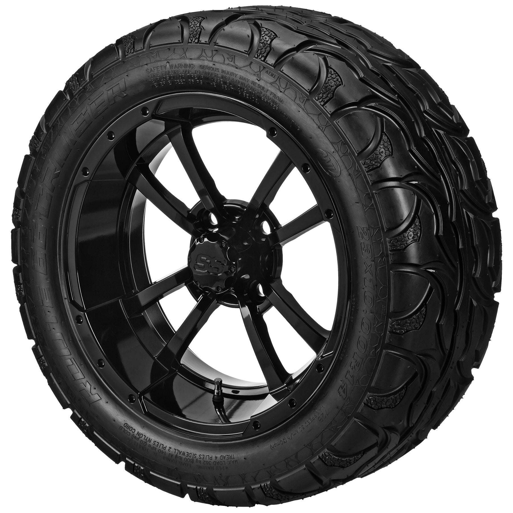 LSI 14' Maltese Cross Gloss Black Wheel and Lifted Tire Combo
