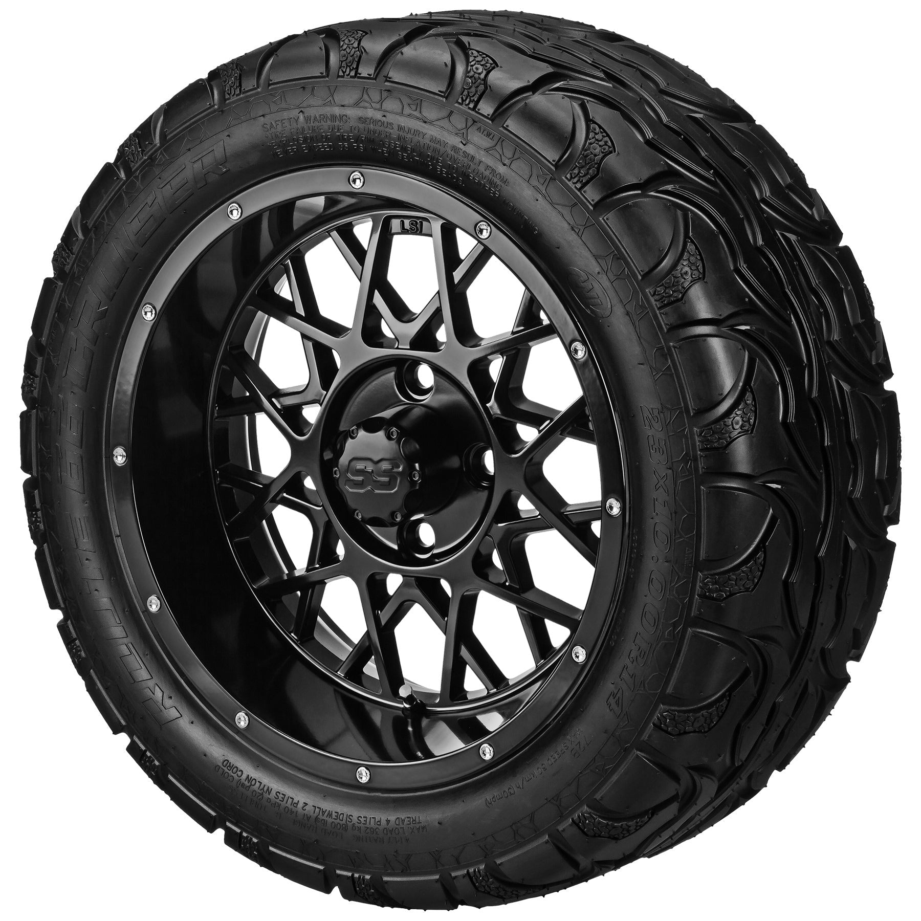 LSI 14' Black Widow Gloss Black Wheel and Lifted Tire Combo