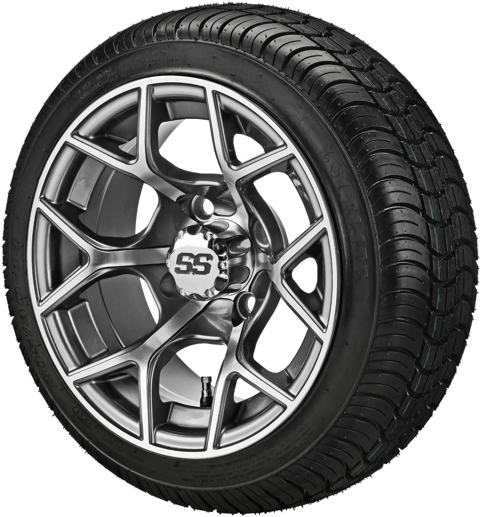 LSI 14' Ninja Gun Metal Gray & Machined Wheel and Low Profile Tire Combo