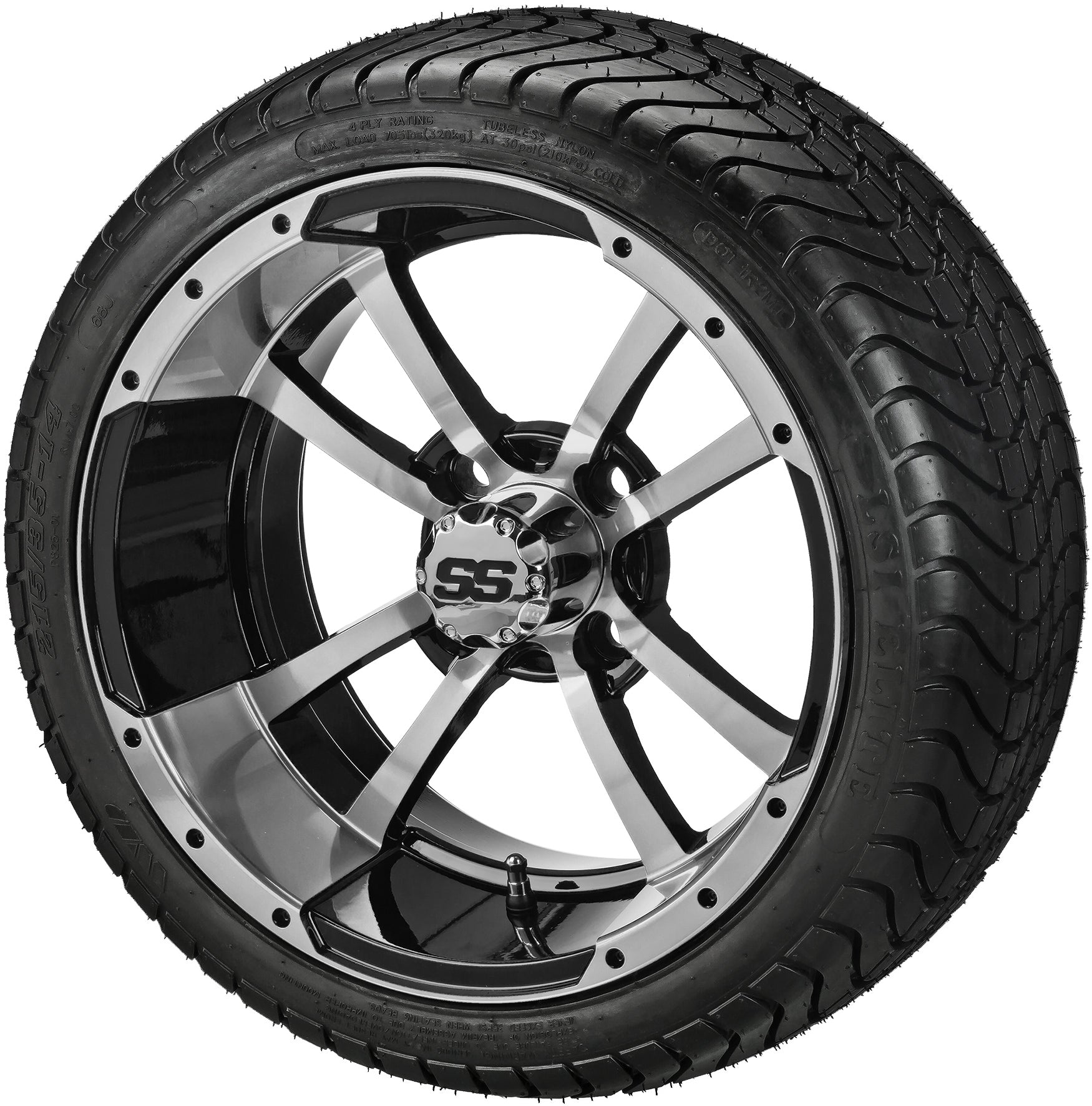 LSI 14' Maltese Cross Black & Machined Wheel and Low Profile Tire Combo