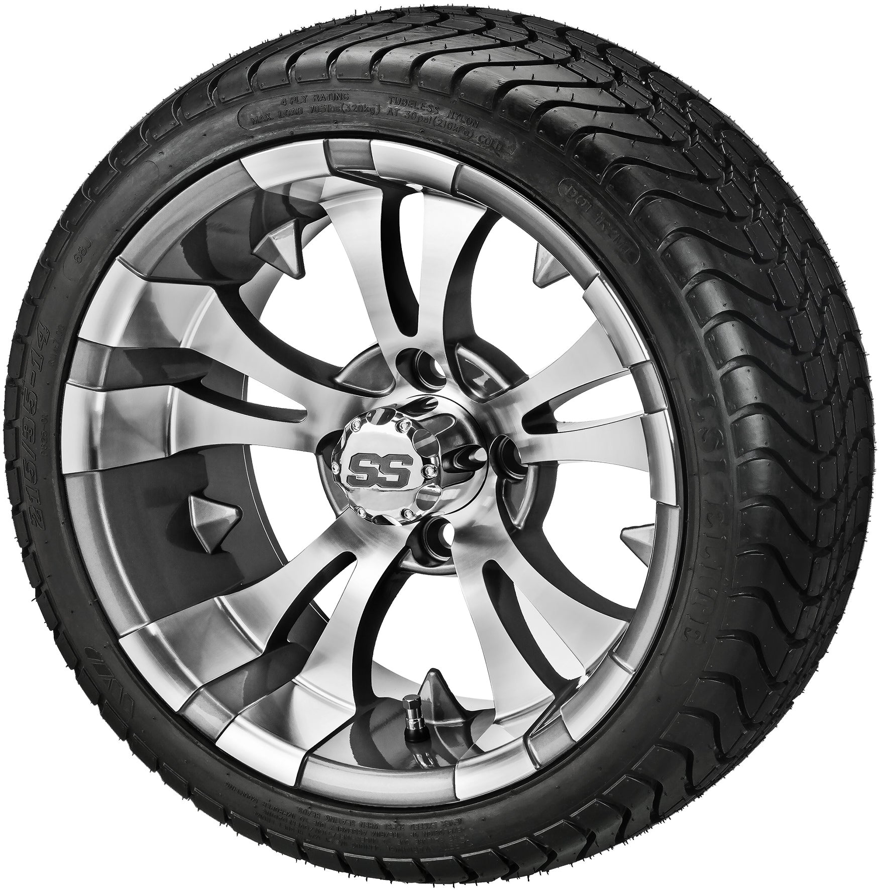 LSI 14' Warlock Gun Metal Gray & Machined Wheel and Low Profile Tire Combo