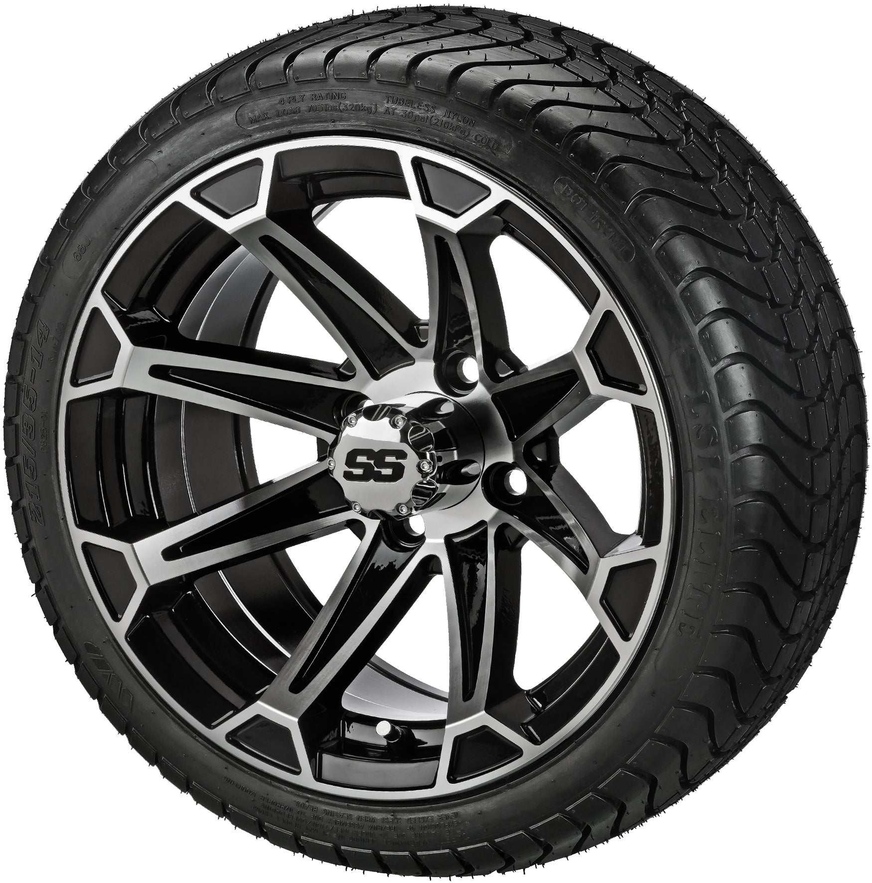 LSI 14' Viking Black & Machined Wheel and Low Profile Tire Combo