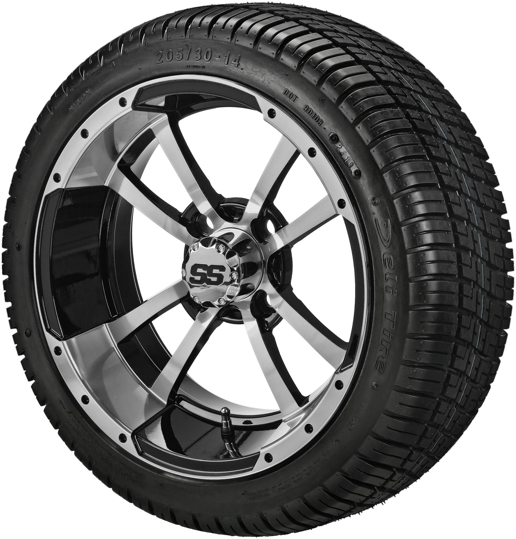 LSI 14' Maltese Cross Black & Machined Wheel and Low Profile Tire Combo