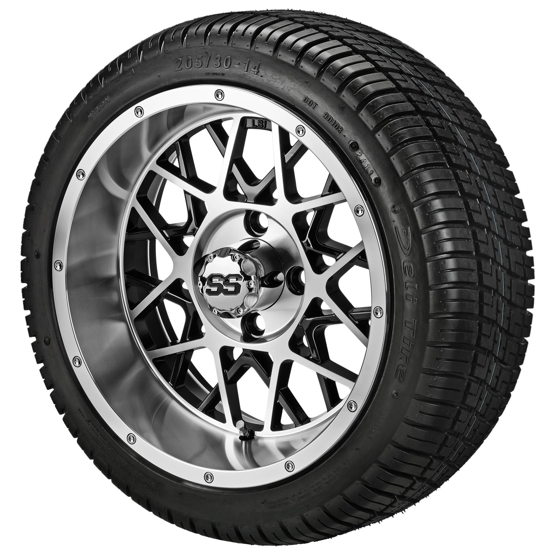 LSI 14' Black Widow Black & Machined Wheel and Low Profile Tire Combo