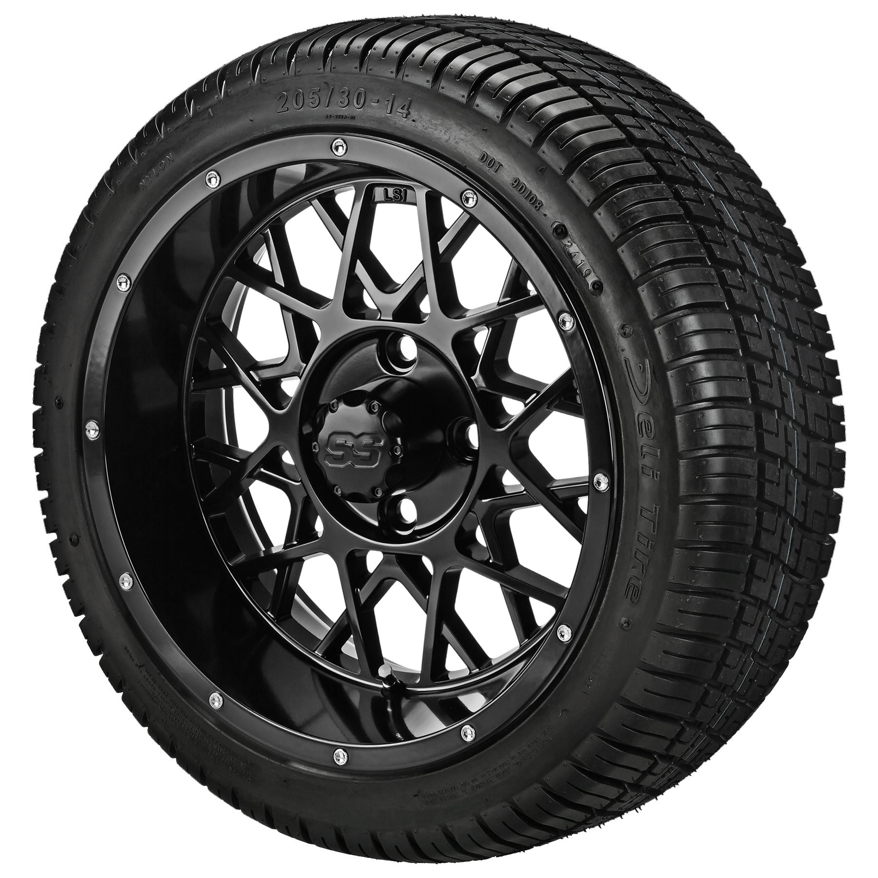LSI 14' Black Widow Gloss Black Wheel and Low Profile Tire Combo