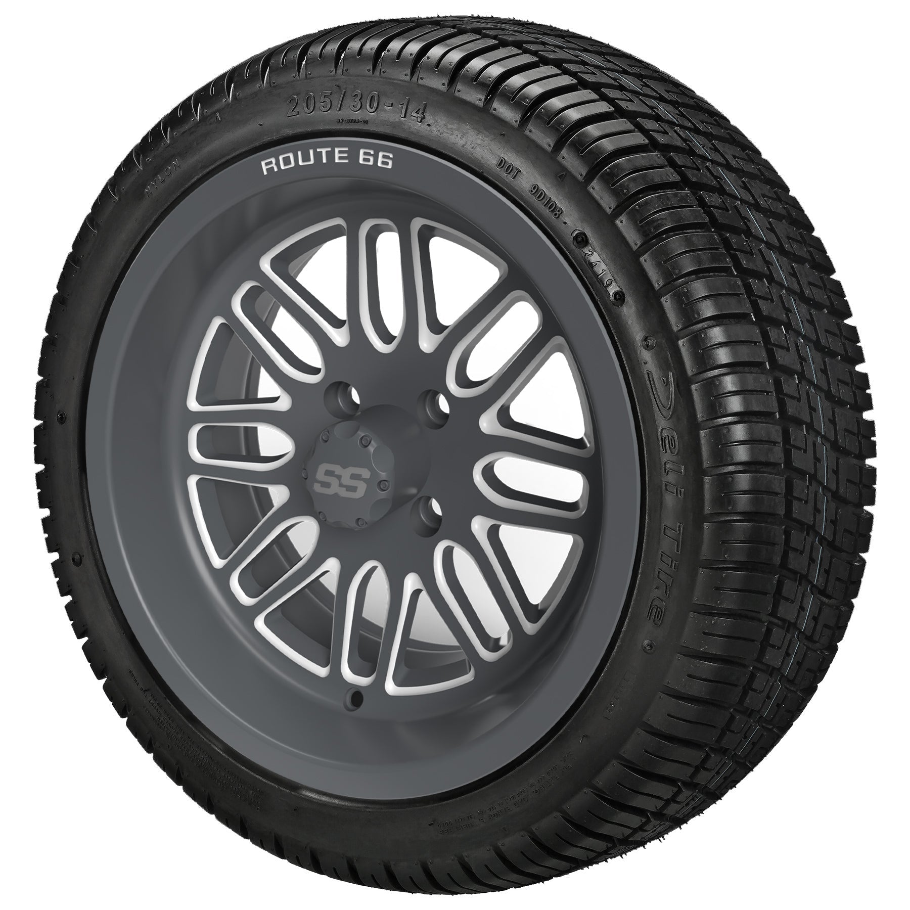 LSI 14' Sinister Gun Metal Gray & Machined Wheel and Low Profile Tire Combo