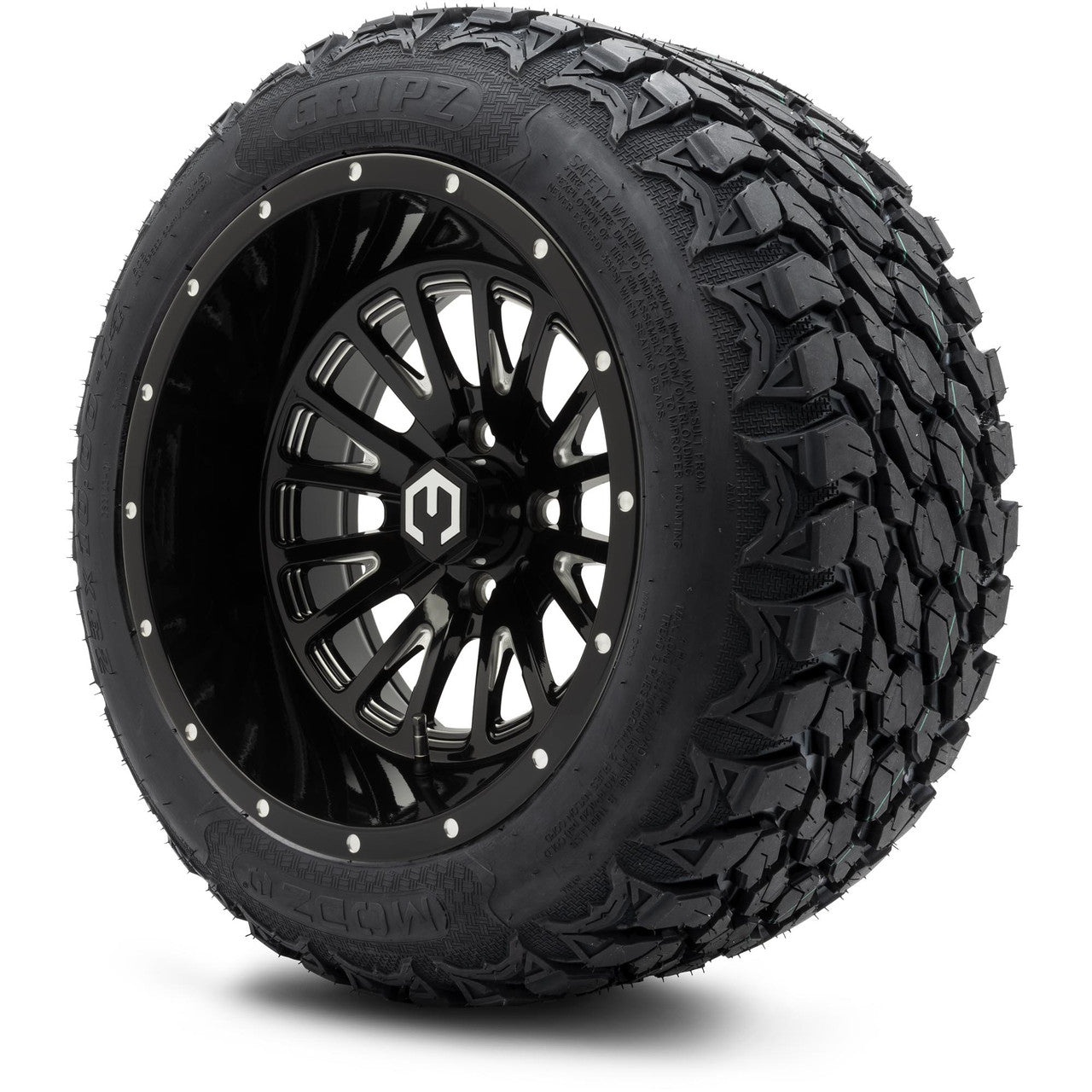MODZ® 14x10" Assassin Glossy Black with Ball Mill - Lifted Tires and Wheels Combo