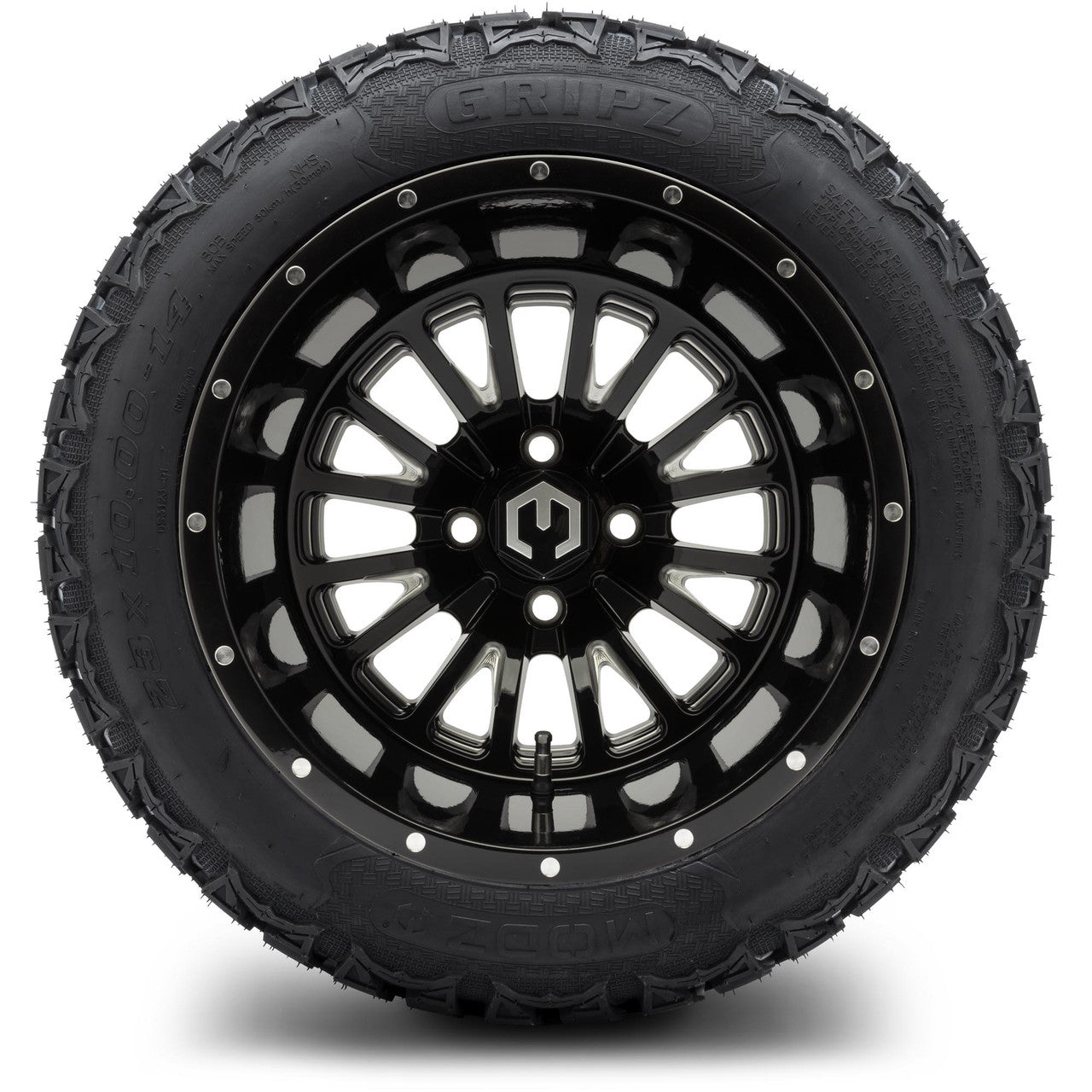 MODZ® 14x10" Assassin Glossy Black with Ball Mill - Lifted Tires and Wheels Combo