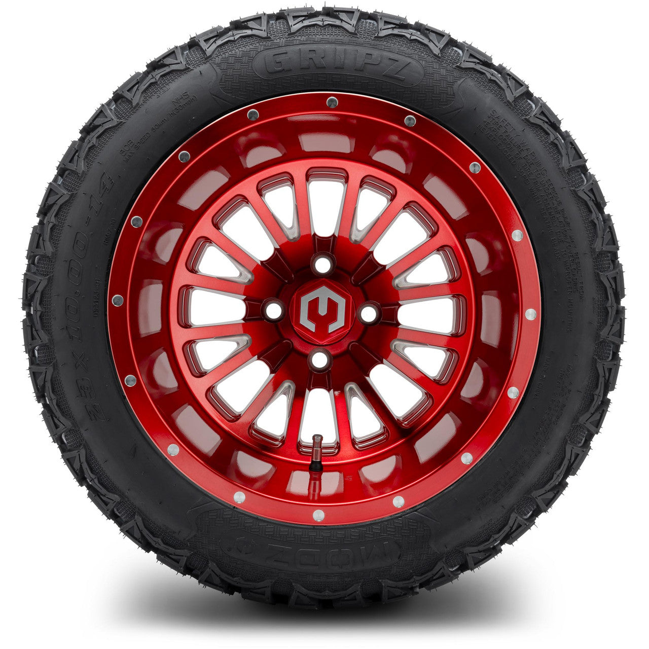 MODZ® 14x10" Assassin Brushed Red with Ball Mill - Lifted Tires and Wheels Combo
