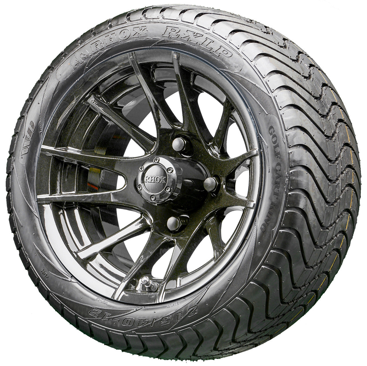 12" RHOX RX104 Black Wheels and LowPro Tires Combo