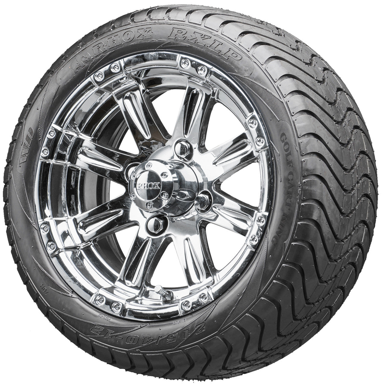 12" RHOX RX170 Chrome Wheels  ET-0 and LowPro Tires Combo