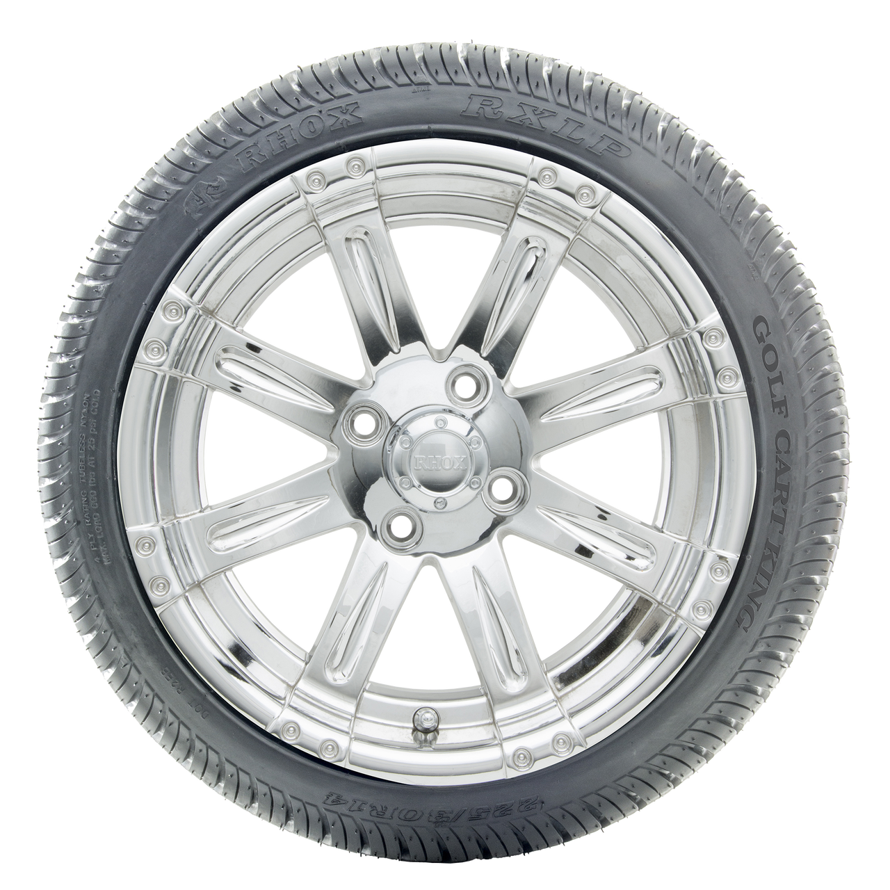 14" RHOX Vegas Chrome Wheels (ET-0) and LowPro Tires Combo