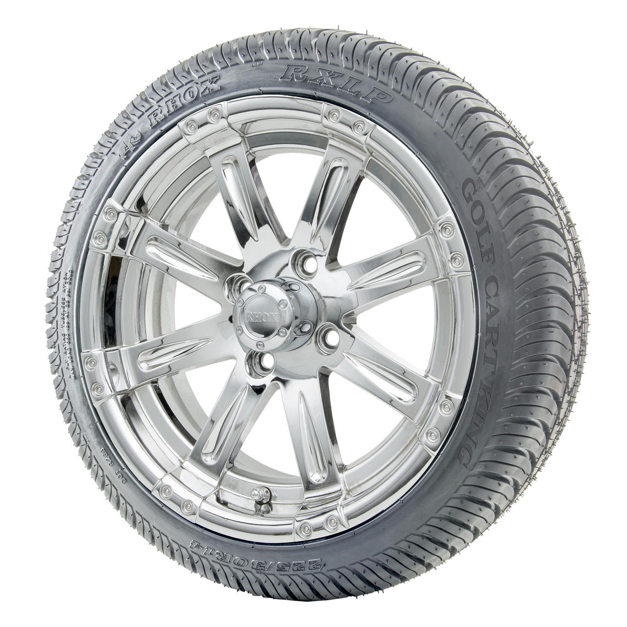 14" RHOX Vegas Chrome Wheels (ET-0) and LowPro Tires Combo