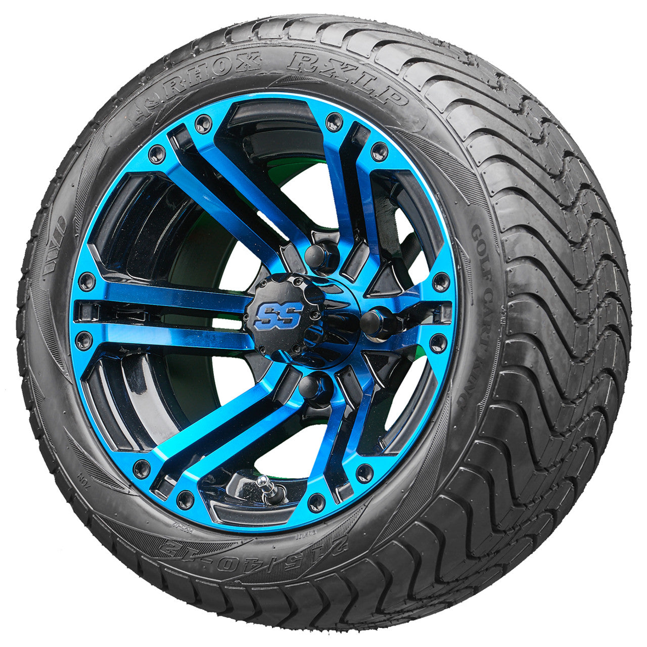 12" RHOX TIR-RX334-BBL Blue and Black Wheels and LowPro Tires Combo