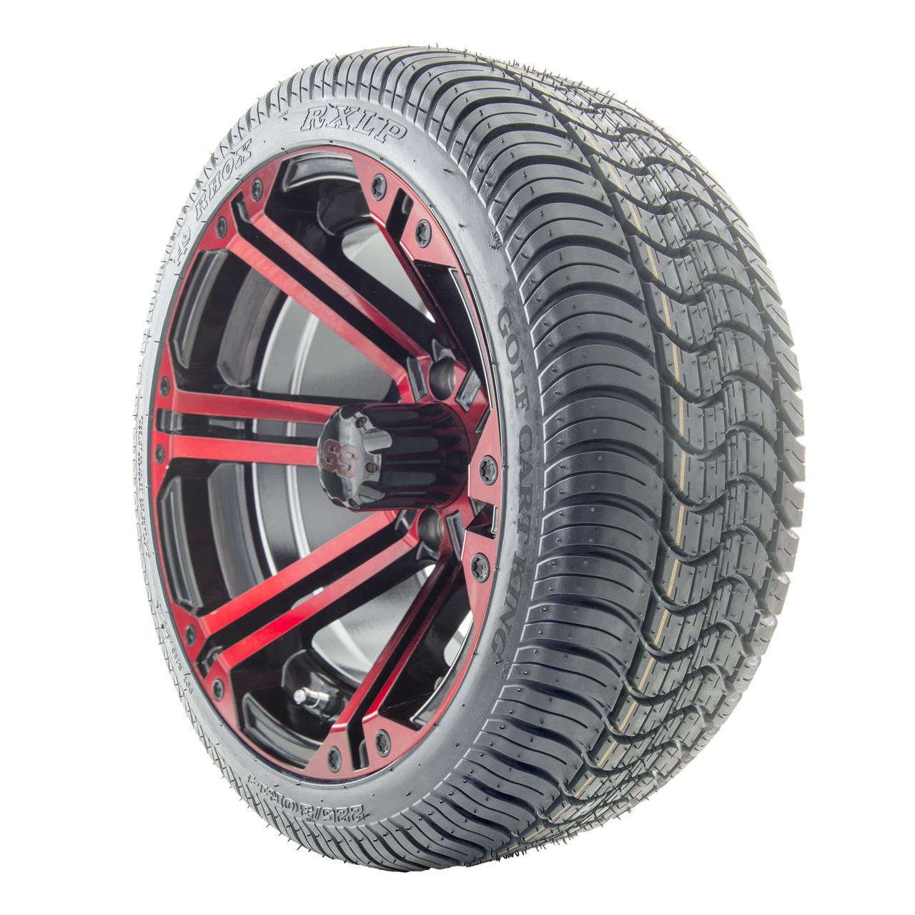 14" RHOX RX354 Black and Red Wheels and LowPro Tires Combo