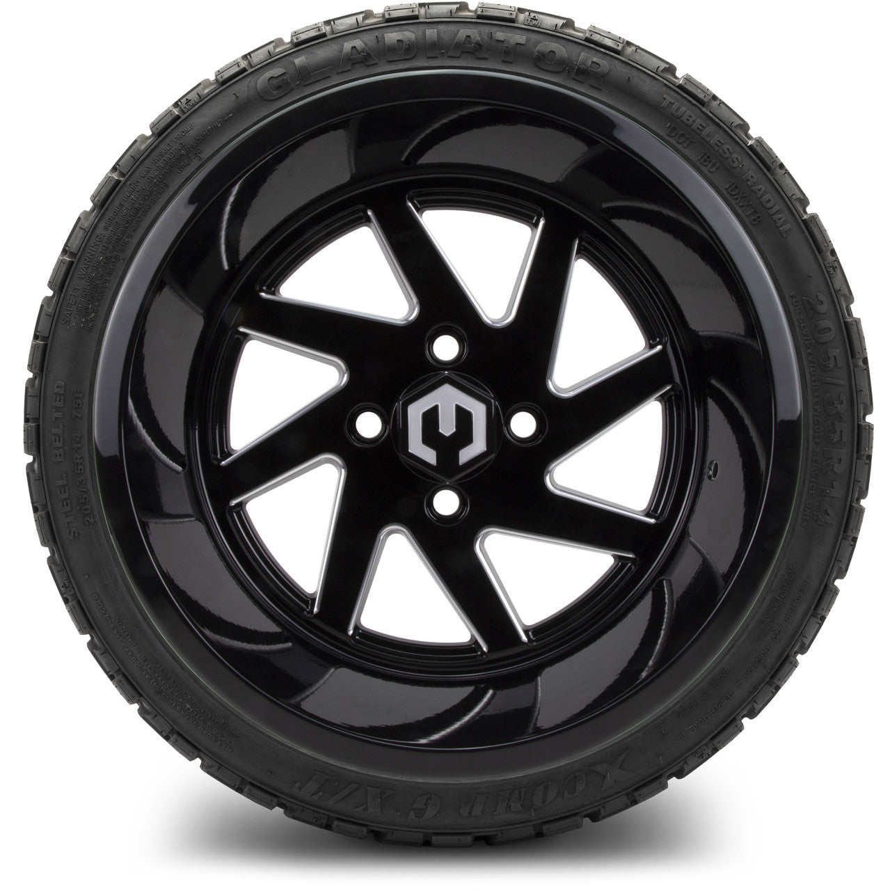 MODZ® 14" Fury Glossy Black with Ball Mill - LowPro Street Tire and Wheels Combo