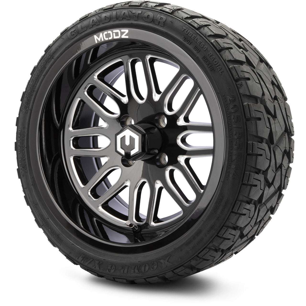 MODZ® 14" Mayhem Glossy Black Ball Mill - LowPro Street Tire and Wheels Combo