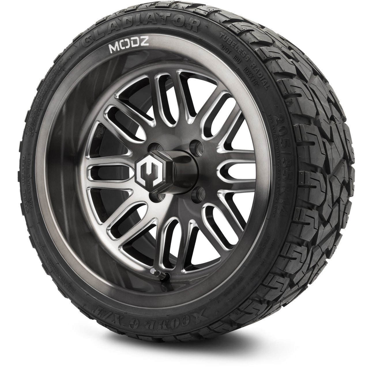 MODZ® 14" Mayhem Brushed Gunmetal with Ball Mill - LowPro Street Tire and Wheels Combo