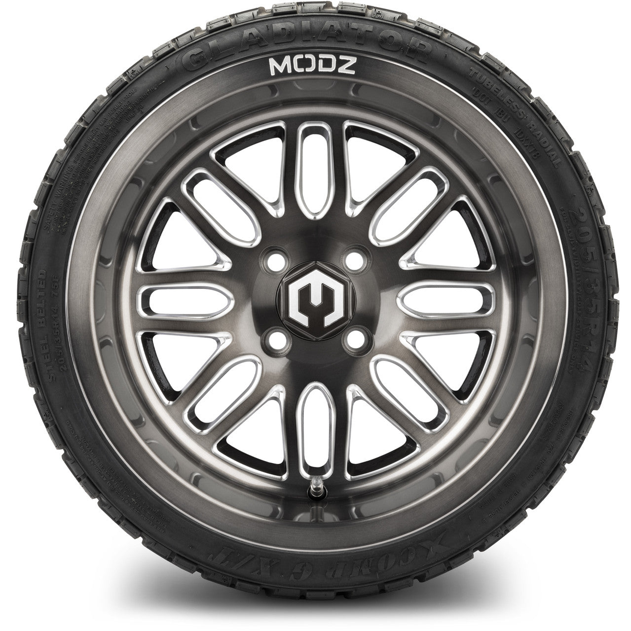 MODZ® 14" Mayhem Brushed Gunmetal with Ball Mill - LowPro Street Tire and Wheels Combo