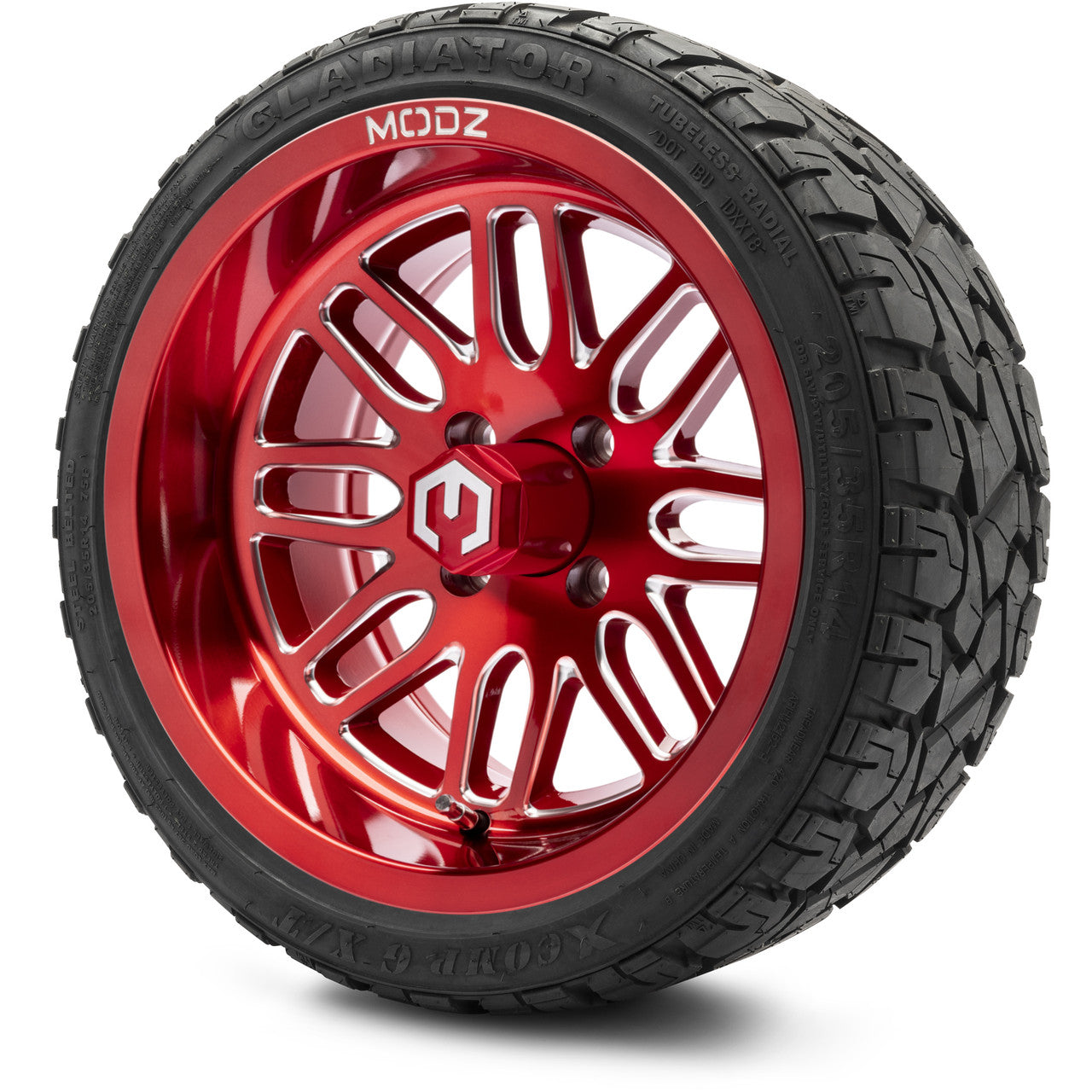 MODZ® 14" Mayhem Brushed Red with Ball Mill - LowPro Street Tire and Wheels Combo