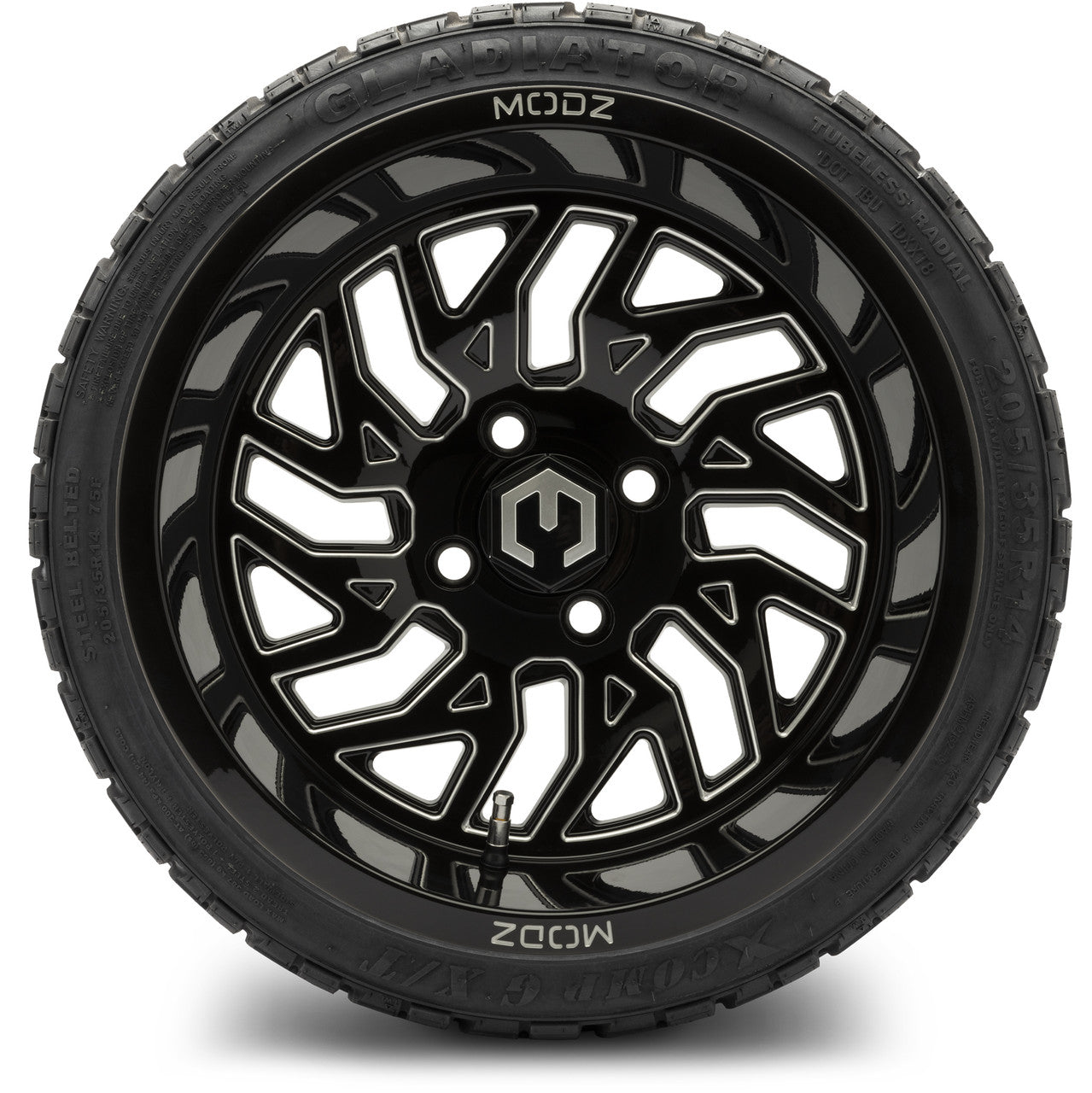 MODZ® 14" Carnage Glossy Black with Ball Mill - LowPro Street Tire and Wheels Combo