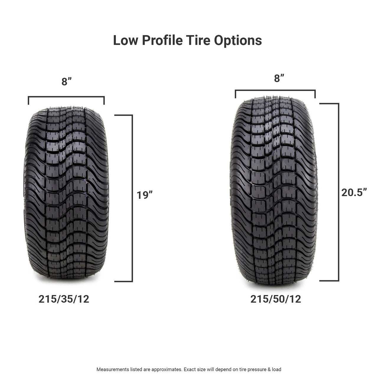 12"x7.5'' Black Steel 8 Spoke Golf Cart  LowPro Tires and Wheels Combo