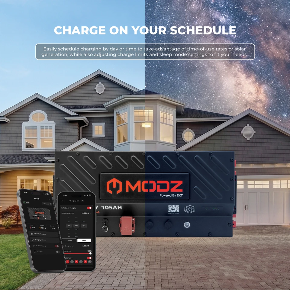 MODZ® Universal 48 Volt (51.2V) 105Ah Slim Lithium Golf Cart Battery Bundle with Built-In Heater