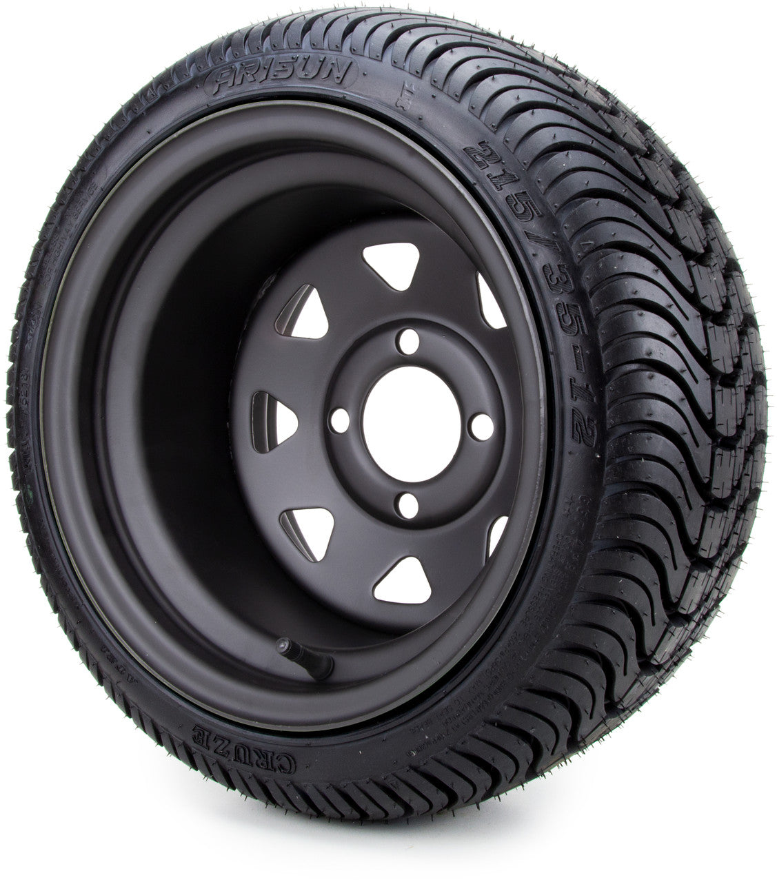 12"x7.5'' Black Steel 8 Spoke Golf Cart  LowPro Tires and Wheels Combo