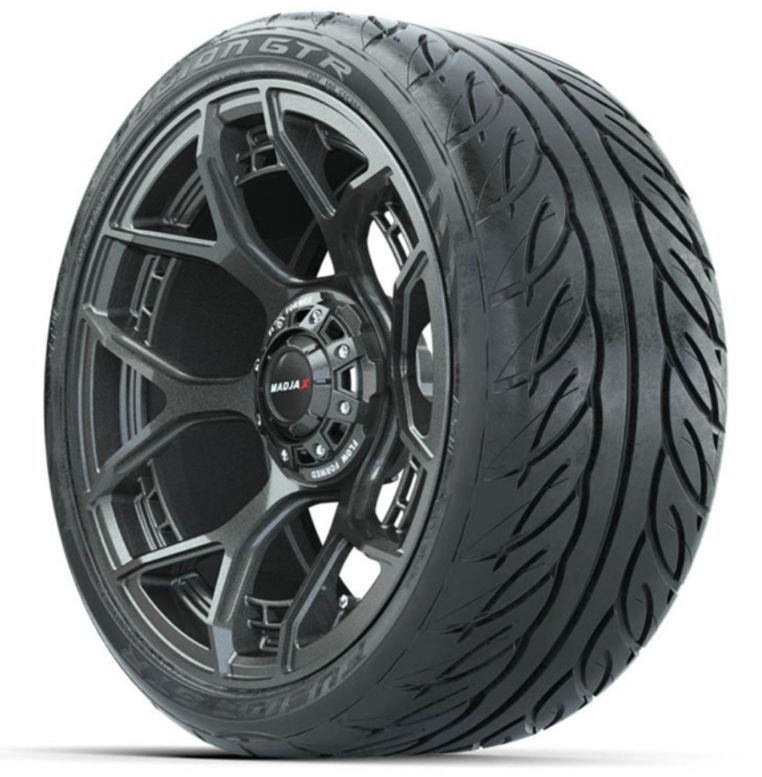 15-Inch MadJax Flow Form Evolution Gunmetal Wheels with GTW Fusion GTR Street Tires (Set of 4)