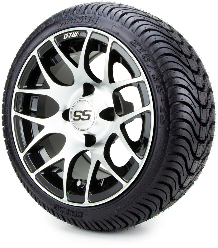 12" GTW Pursuit Machined Black 12x7 - LowPro Street Tire and Wheels Combo