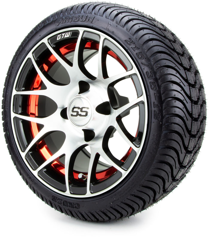 12" GTW Pursuit Machined Black and Red 12x7 - LowPro Street Tire and Wheels Combo