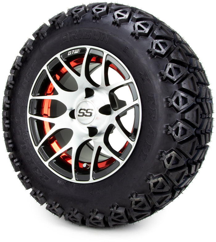 12" GTW Pursuit Machined Black and Red 12x7 - Lifted Tires and Wheels Combo