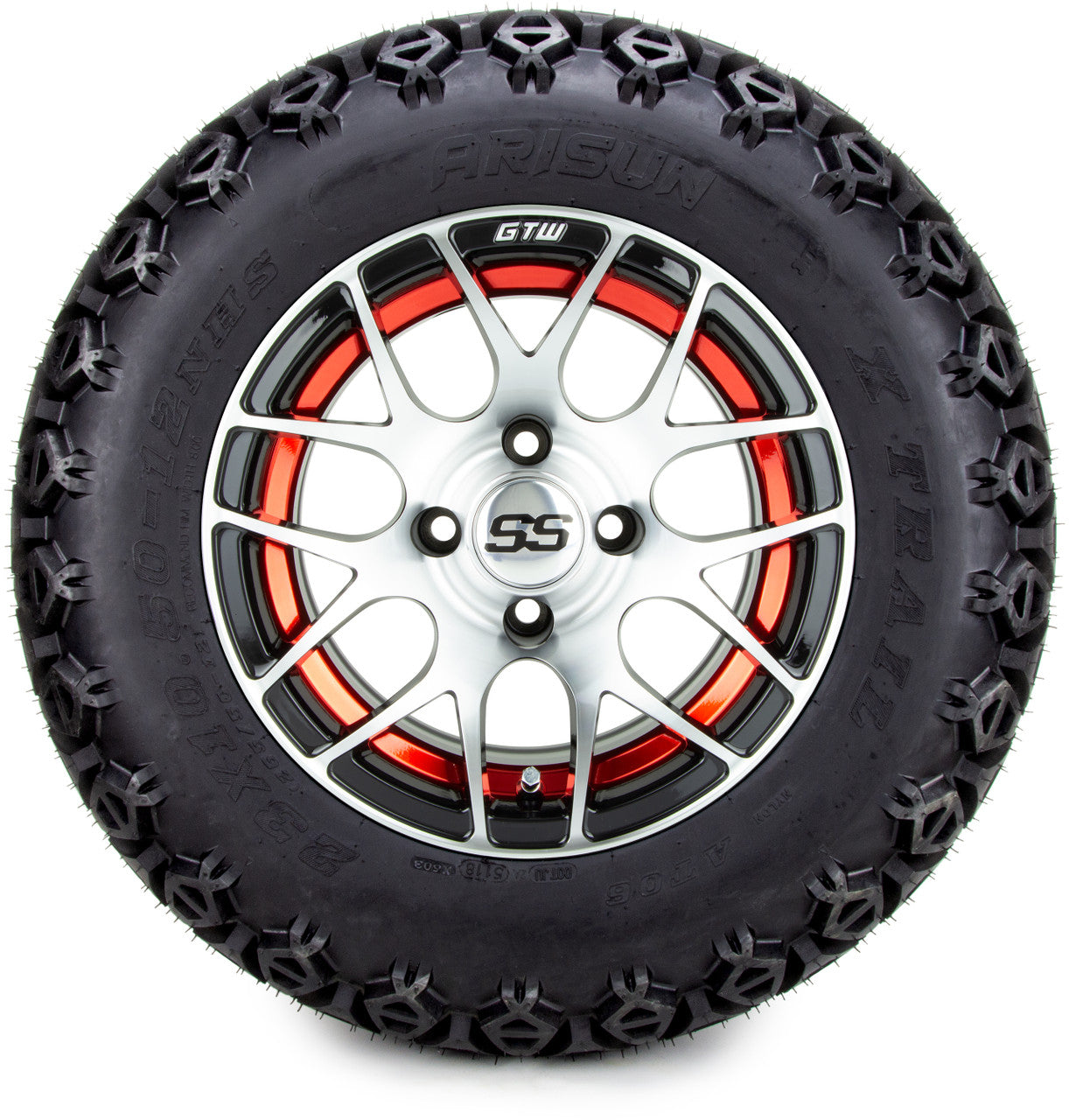 12" GTW Pursuit Machined Black and Red 12x7 - Lifted Tires and Wheels Combo