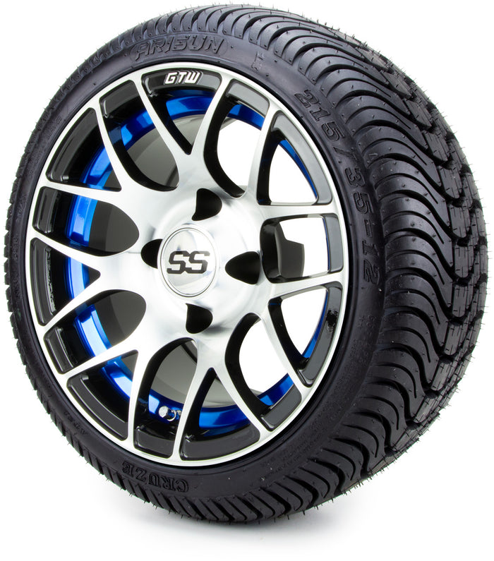 12" GTW Pursuit Machined Black and Blue 12x7 - LowPro Street Tire and Wheels Combo