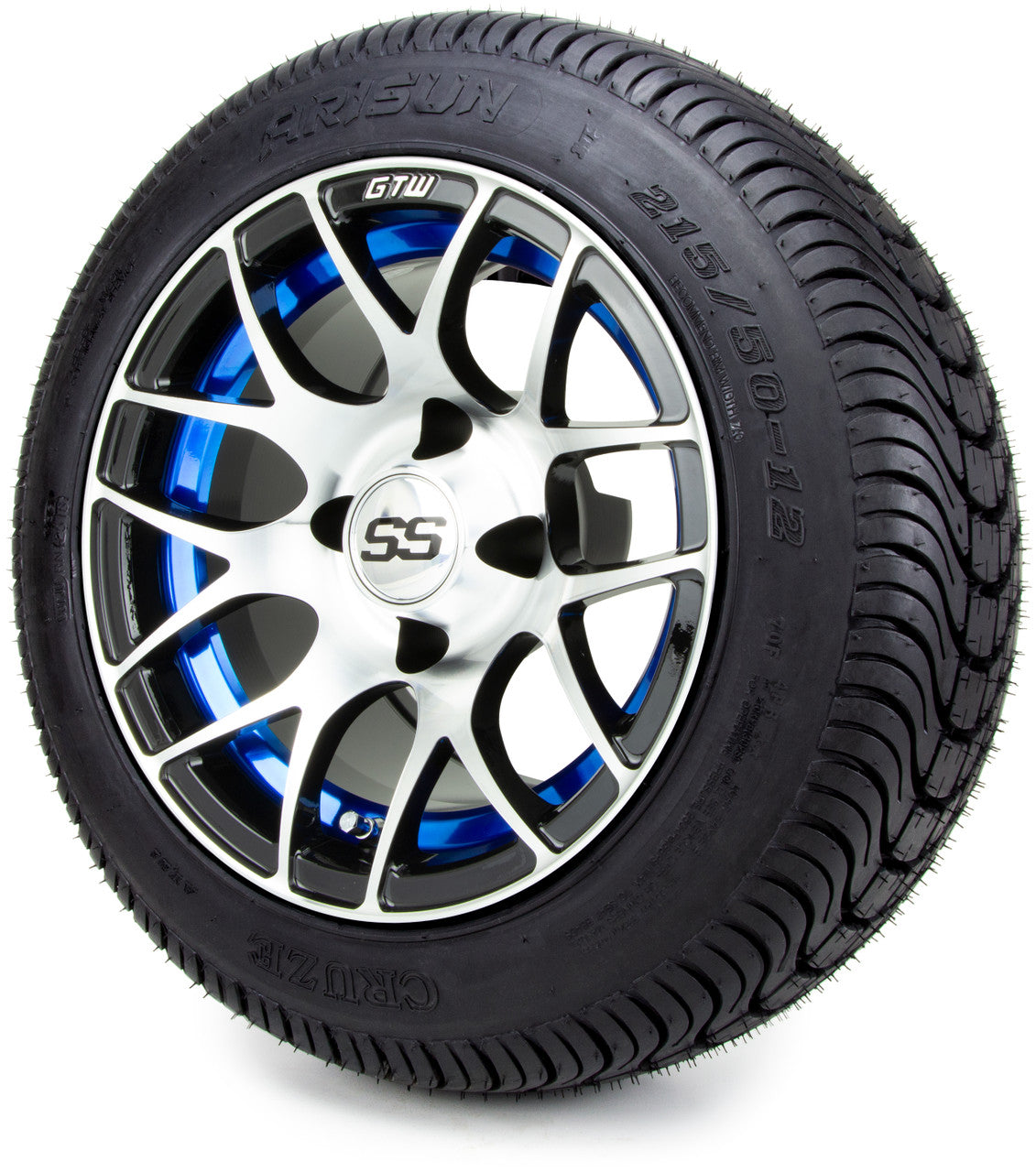 12" GTW Pursuit Machined Black and Blue 12x7 - LowPro Street Tire and Wheels Combo