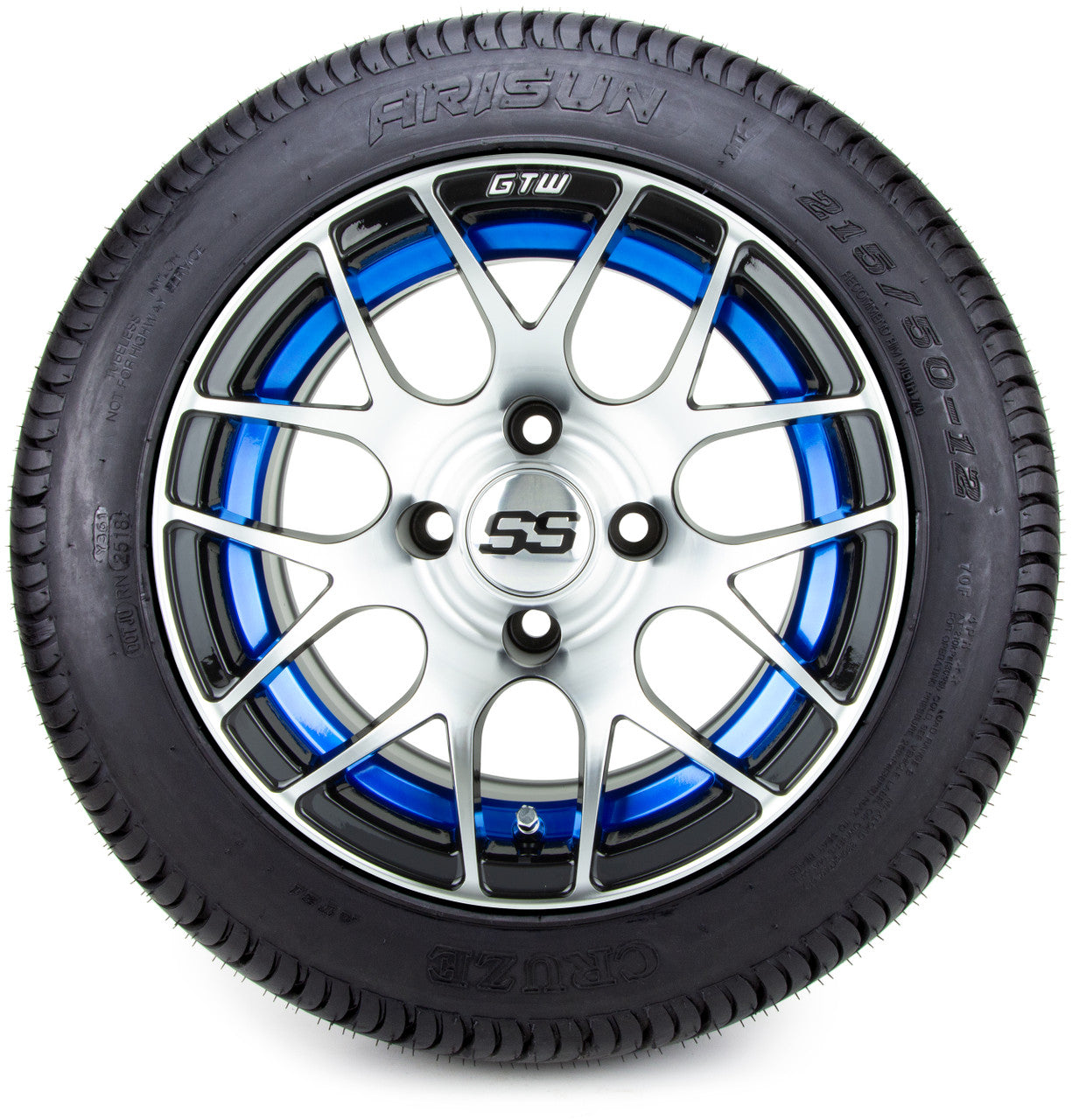 12" GTW Pursuit Machined Black and Blue 12x7 - LowPro Street Tire and Wheels Combo