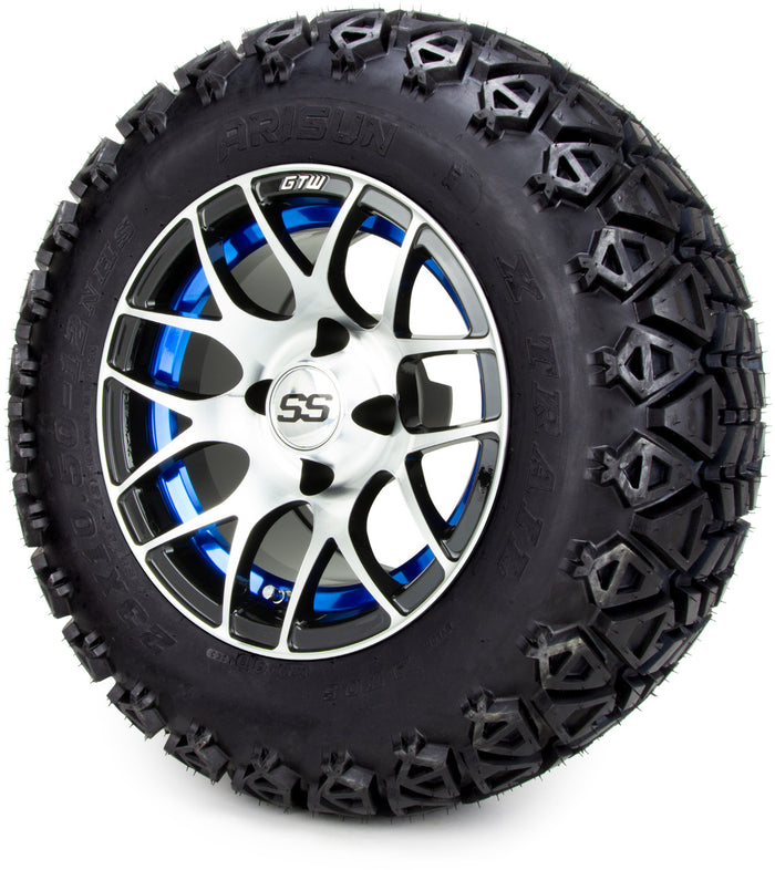 12" GTW Pursuit Machined Black and Blue 12x7 - Lifted Tires and Wheels Combo