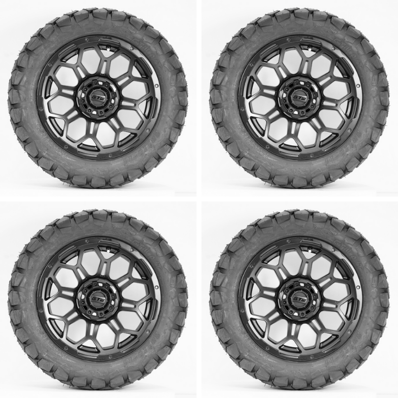 14-Inch GTW Matte Black Bravo Off-Road Wheels on 22-Inch GTW Timberwolf All-Terrain Tires (Set of 4)